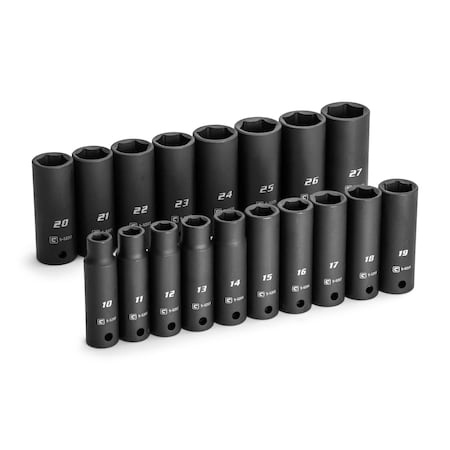 Capri Tools 1/2 in. Drive Deep Impact Socket Set, 10 to 27 mm, Metric, 18-Piece CP55000-18MD